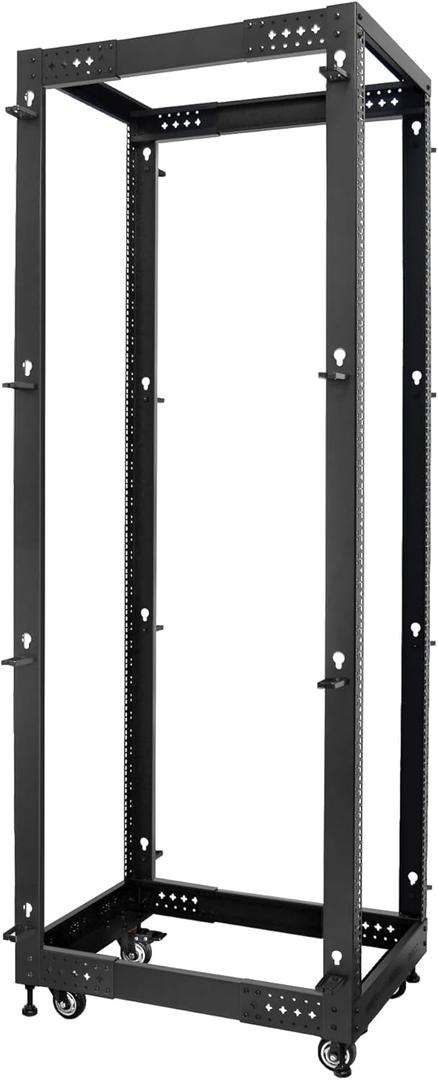 RIVECO 19 Adjustable Depth 42U Server Rack 4 Post Rack with Load-Bearing Casters Support Up to 1700LBS for Networking Equipment Black