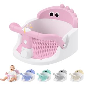 Baby Bath Seat for Babies 6 Months & Up Sitting Up with Suction Cups, Pink | 360° Stable Toddler Bath Chair with One-Touch Button | Baby Bath Tub Seat, Open Design, Detachable, Non-Slip, Easy to Clean
