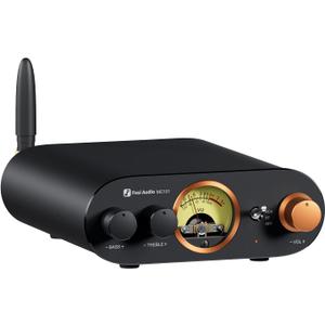 Fosi Audio MC101 Bluetooth Stereo Amplifier Home Audio Component Mini Amp with VU Meter 2 Channel HiFi Receiver for Passive Speakers with Bass Treble Tone Control Vintage All Aluminum Alloy Build