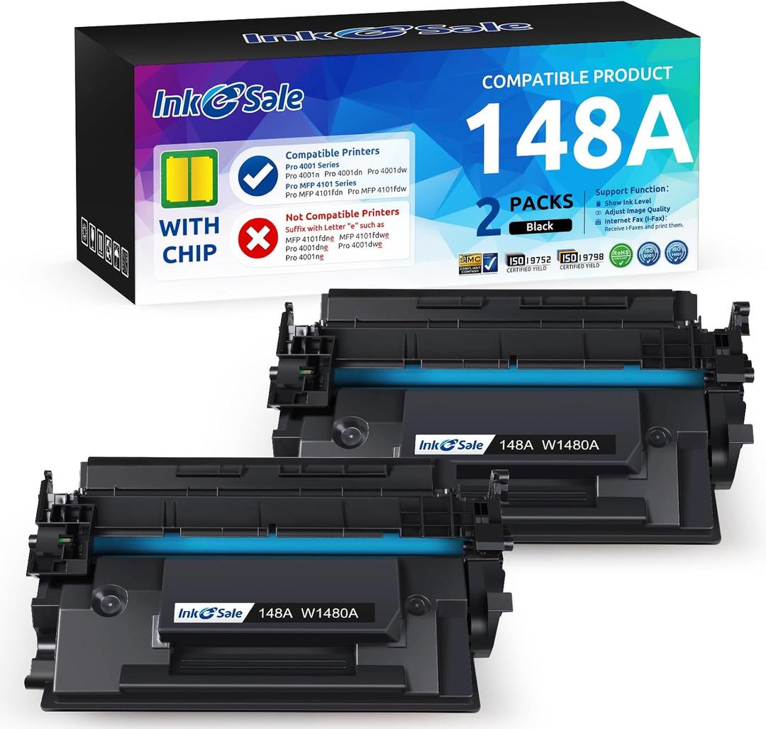 INK E-SALE 148A Toner Cartridge Black (with Chip) Compatible Replacement for HP 148A 148X W1480A W1480X for HP Laserjet Pro MFP 4101fdw 4101fdn 4001dw 4001dn 4001n Printer (2 Pack)