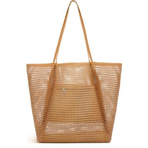 Iioscre Beach Bag for Women, Causal Hobo Pool Bags with Zipper Inner Pocket, Foldable Swim Tote Bag for Vacation Essentials