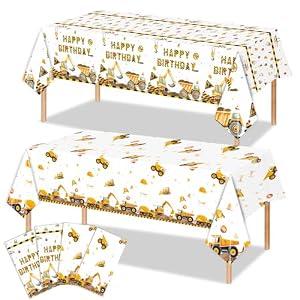 XUELIREN 4 Pcs Construction Birthday Party Tablecloths Construction Table Covers for Kids' Boys' Construction Birthday Decorations 54 x 108 Inches