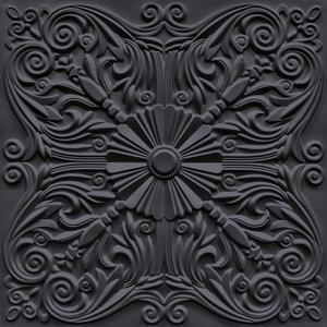 Art3d Decorative Ceiling Tile 2x2 Glue up, Lay in Ceiling Tile 24x24 Pack of 12pcs Spanish Floral in Black