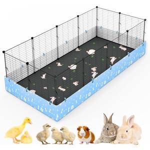 Guinea Pig Cages with Tarp and Reusable Bedding Pee Pad Liner, 24" x 48" Large Guinea Pig Playpen C&C Rabbit Bunny Cage Indoor for 2 Small Animal