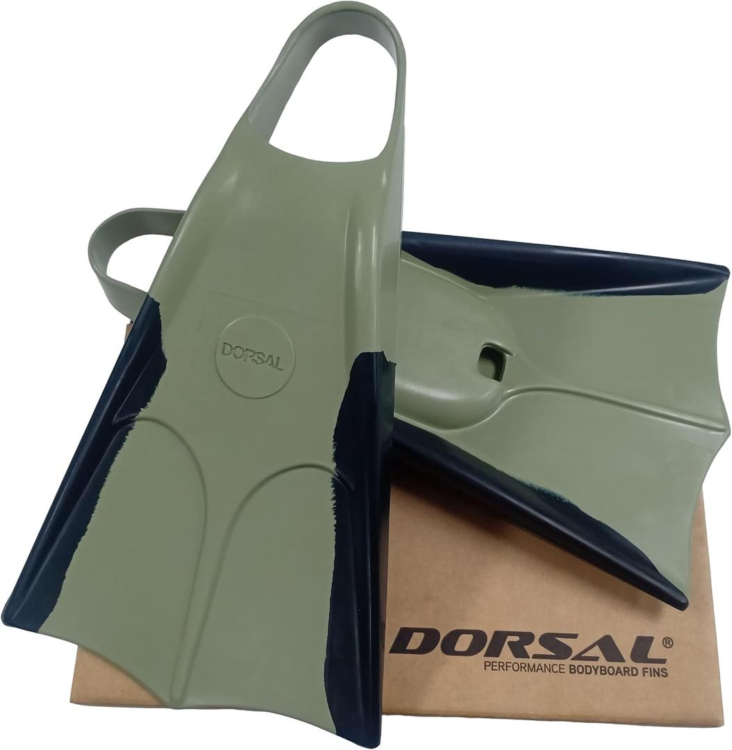DORSAL Bodyboard Bodysurfing Floating Swimfins (Flippers) Comfortable Natural Gum Rubber for Swimming, Diving, Surfing (Medium - Mens US Size 8.5 - 9.5, Black/Green)
