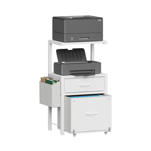 HIGDBFE 2Drawer File Cabinet, Filing Cabinet with 2Tier Printer Shelves, Office Cabinets with Side Bag&File Drawer for A4/Letter Size, Printer Stand with Storage for Home Office, White, 16.5" W