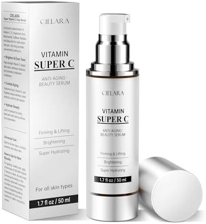 CIELARA Vitamin C Serum for Face, Anti Aging 20% Super C Serum With Vit C Hyaluronic Acid, Vitamin E, Peptides, Collagen Wrinkle Serume for Dark Spot, tighten, firming, lift, Brightening-1.7 Fl Oz