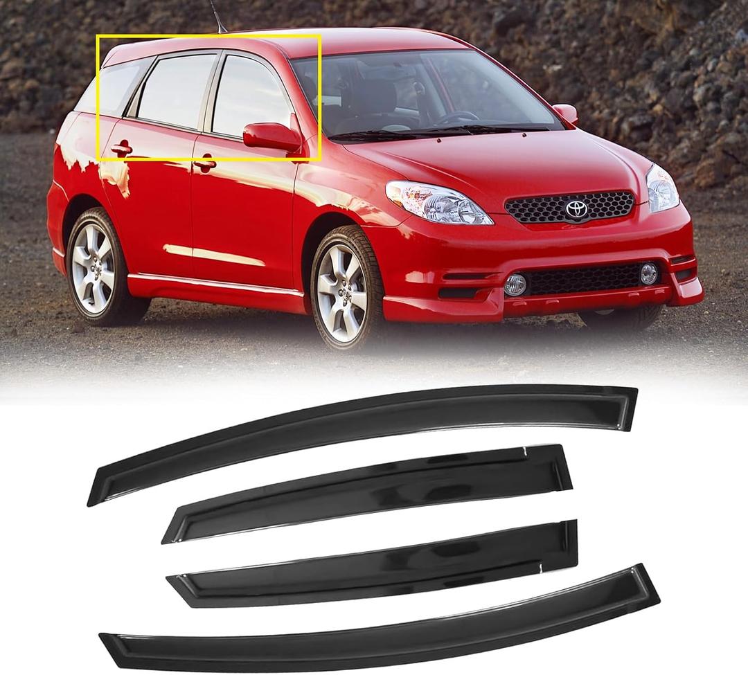 Window Visor for 2003-2008 Pontiac Vibe/Toyota Matrix, Out-Channel Rain Guards Shields Vent Deflector Shade Wind Dark Smoke 2004 2005 2006, Tape-On Outside-Mount, 4PCS