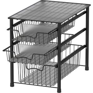 Simple Houseware 3-Tier Stackable Sliding Basket Storage Organizer Drawer for Bathroom and Kitchen, Black