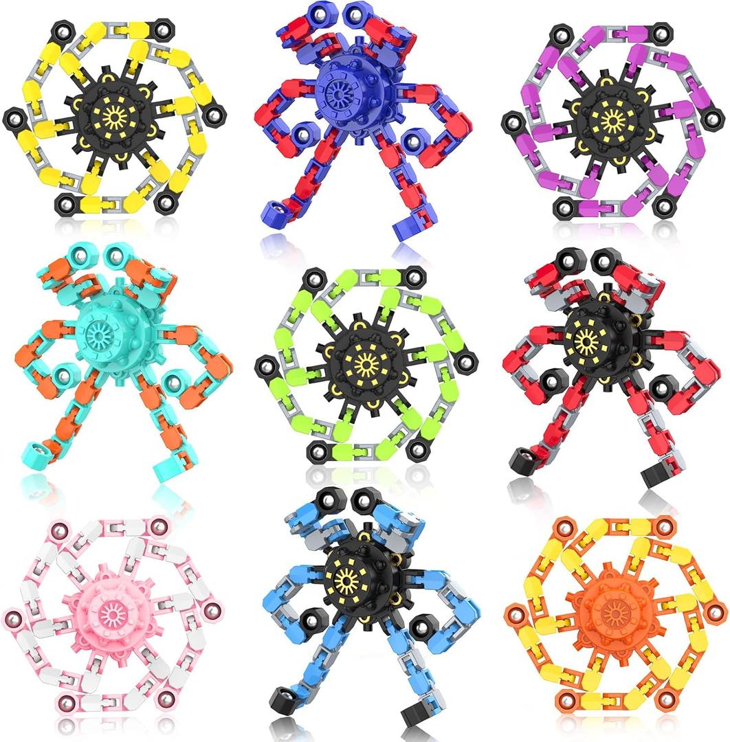 Transformable Fidget Spinners,9PCS Funny Sensory Fidget Toys Adults Deformable Chain DIY Robot Spinner,Fingertip Stress Relief Gyro Toy for Kids, Kids Classroom Prizes