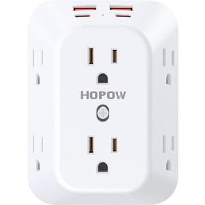 Outlet Extender Surge Protector, 6 Outlet Splitter with 4 USB Ports (2 USB C), USB Wall Charger, 3-Sided 1050J Multi Plug Wall Outlet, Wall Mount for Home Travel Office Travel, White