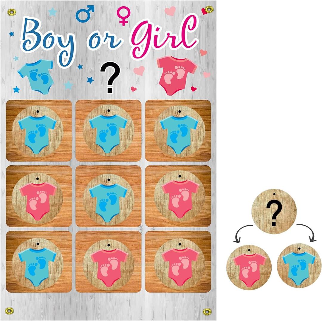 Gender Reveal Tic Tac Toe Board Game for Boys or Girls - Ideal Party Supplies with Multiple Signs and Fun Ideas for Baby Shower