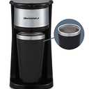 Elite Gourmet EHC-112B Personal Single-Serve Compact Coffee Maker Brewer Includes 14Oz. Thermal Travel Mug with Stainless Steel Interior, Compatible with Coffee Grounds, Reusable Filter, Black
