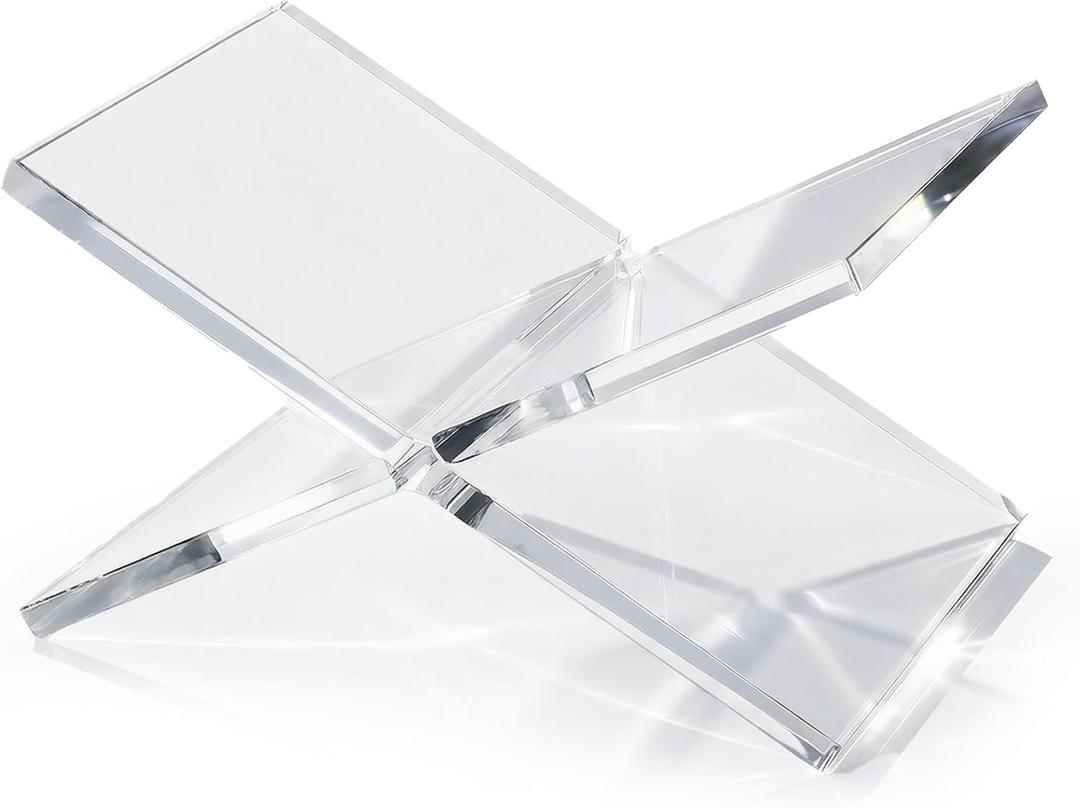 Clear Acrylic Book Stand, 12 x 8 x 6 in Open Book Display Holder, 8mm Thick X-Shape Cookbook Stand for Kitchen Counter, Coffee Table Books, Bibles, Art Books and Magazines