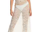 Women 2Pcs Lingerie Set Lace See-Through Sleeveless Camisoles High Waist Long Skirts with Chain Sleepwear (White, L)