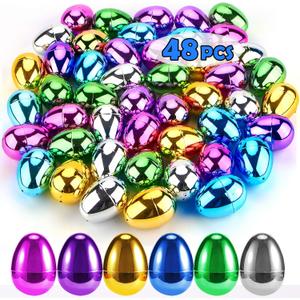 CPPSLEE 48 PCS Plastic Easter Eggs, 2.36" Easter Basket Stuffers for Toddler Kids Baby Boys Girls Teens, Fillable Metallic Gold Easter Eggs