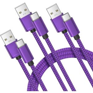 Basesailor USB Type C Charger Cable 3-Pack 3.3/6.6/10FT,Charging Cord for Samsung Galaxy Tab A 10.1 A7 S8 S7 S6 S5E,Z Flip Fold,Note 20,S9 S10 S10E S23 S20 S21 S22 FE Lite Plus Ultra,Google Pixel (Purple)