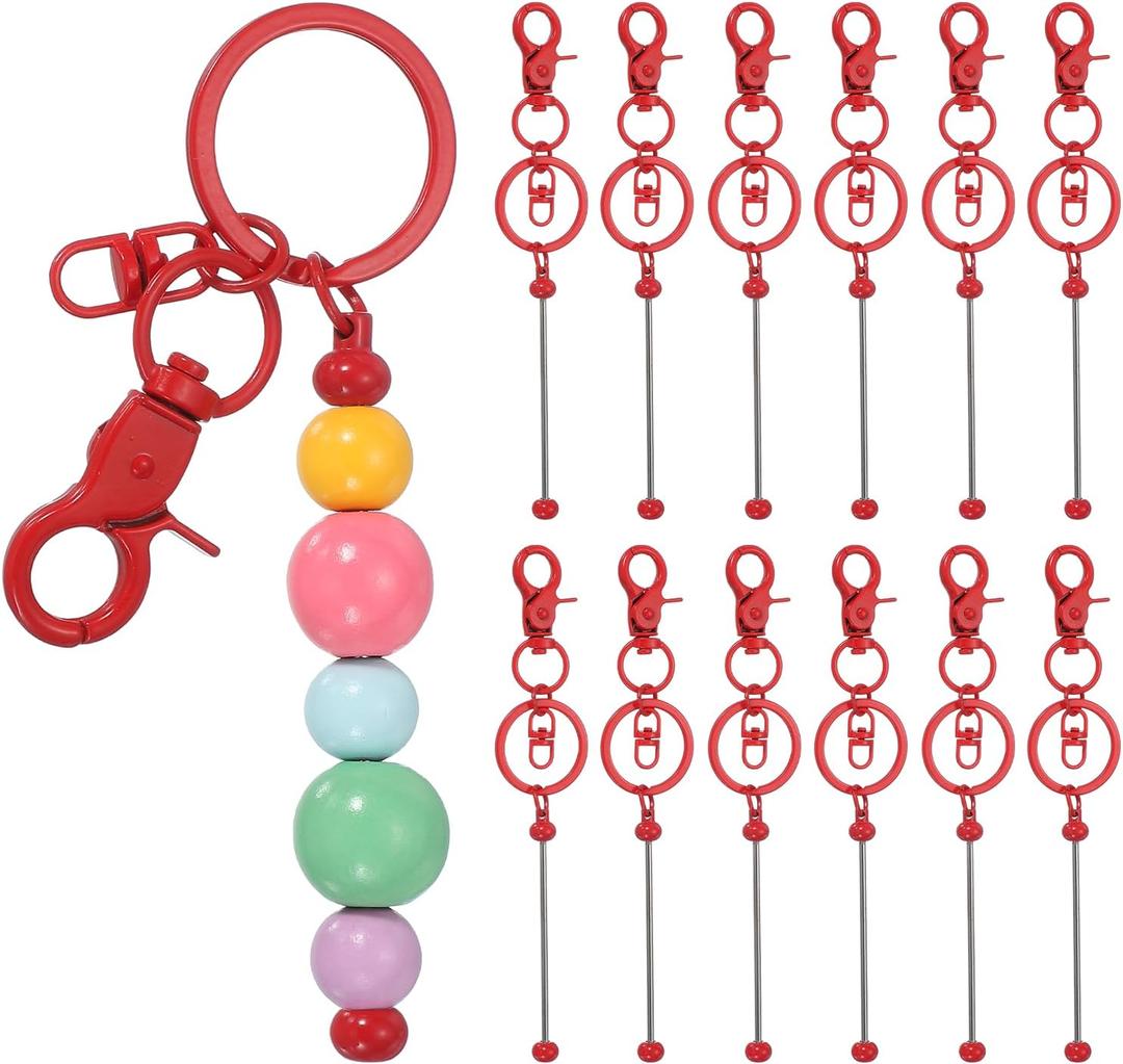 PATIKIL Beadable Keychains, Metal DIY Beaded Keychain Making Kit with Key Rings Blank Chain Bar (Red)
