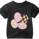 GLIGLITTR Toddler Easter Shirt for Baby Girls Happy Easter Eggs T-Shirt Short Sleeve Funny Floral Print Graphic Tees Tops 110