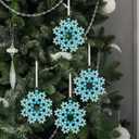 5 Pcs Christmas Crystal Beaded Snowflake Ornaments 3.2 Inch Clear Acrylic Pearls Beaded Hanging Ornaments Kits Christmas Tree Decorations for Winter Party Indoor Home Decorations(Blue)