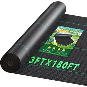 3ftx180ft Landscape Fabric, Weed Barrier Fabric Heavy Duty 3.2oz, Woven Geotextile Weed Blocker Landscaping Fabric, Ground Cover Weed Control Mat, Commercial Weed Cloth Garden Bed Liner