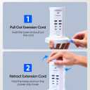 Power Strip Tower, PD 65W USB Charging Tower, kakyanill Surge Protector Tower 9 AC Outlets 8 USB (4 USB C), 6 Ft Retractable Extension Cord, Charging Station for Office Dorm Room, White