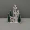 White Christmas Village Set with LED, Wooden Xmas Tabletop Decor, Mini Winter Town Display, Christmas Table Centerpieces for Indoor Decoration, for Mantel Desktop Shelf Fireplace (Style C)