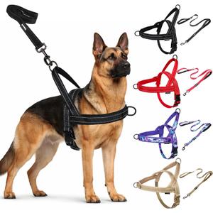 No Pull Dog Harness and Leash Set-Reflective Vest with Handle&5FT Dog Leash with Car Seatbelt Clip,Breathable Mesh&Quick Fit Dog Harness Easy for Medium Large Dogs Training Walking (Black,L)