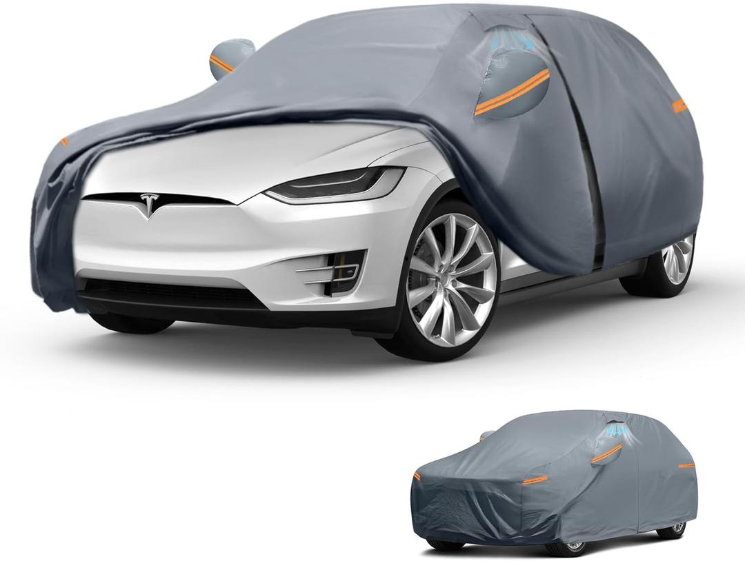 Waterproof Model X(2015-2026) Car Cover with Breathable Vents, [2026 Upgrade] Premium Covers with Cotton Liner and Zipper Door,Sun Rain Snow Dust Uv Protection.(Gift with Towel Storage Bag)