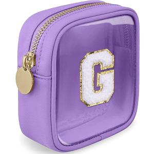 Initial Clear Makeup Bag Small Cosmetic Bag Travel Toiletry Bag Clear Zipper Pouch Purse Organizer Bags for Women (Purple, G)