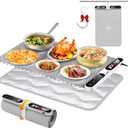 Jripae Warming Mat for Food, Fast Heating Silicone Electric Warming Tray with Heat Resistant Pad Protects Table,7 Level Temp, 8H Timer, Portable & Rollable Food Warmers for Parties Buffet, Daily Use (24*15 IN, Gray)