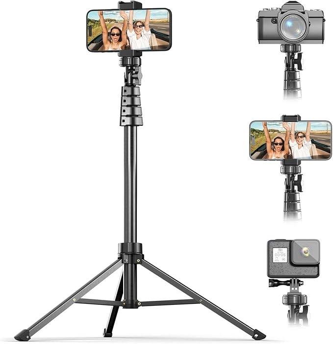 UBeesize 62-inch Phone Tripod and Selfie Stick with Mount, Compatible with iPhone and Android, for Selfies, Recording and Live Streaming, Black
