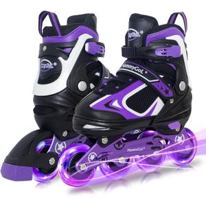 MammyGol Adjustable Inline Skates for Kids Boys Girls Youth with Light up Wheels (Medium - Big Kid (1-4US), Violet)