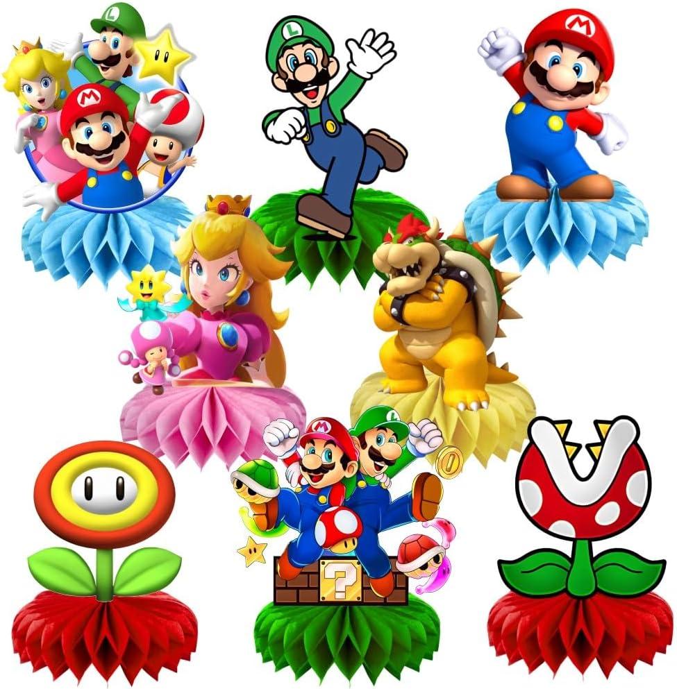 8Pcs Mario Table Centerpiece Birthday Party Supplies Double Side Table Decorations for Mario Themed Party Decorations
