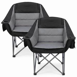 Oversized Heavy Duty Camping Chair for Adults, 500 lbs Capacity Padded Folding Chair with Side Cooler Bag, Cup Holder & Storage Pockets, Portable Lawn Chair for Fishing, Beach, Picnic & Sports-2PCS