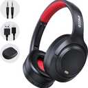 IFECCO Active Noise Cancelling Headphones Bluetooth 5.4 - Wireless ANC Headphones Over Ear with Microphone,100H Play Time,HiFi Stereo Bluetooth Headset with Cushioned Pads for Home Office (Black-red)