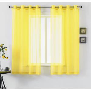 DUALIFE Bright Yellow Sheer Curtains 54 Inch Length for Kitchen 2 Panels Grommet Semi Sheer Short Curtains for Bathroom Small Windows Basement Vibrant Lemon Yellow Wide 52 by L54 Inches Long