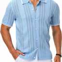 MAPICK Men's Button Down Polo Shirt Casual Short Sleeve Knit Shirt Summer Vacation Beach Clothes (3X-Large, Light Blue)