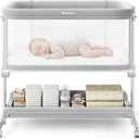 Ezebaby Baby Bassinets Bedside Sleeper, Portable Bedside Bassinet for Baby Newborn Infants with Adjustable 7 Heights and All Mesh Sides, Newborn Crib with Mattress and Soft, Breathable Sheet | Baby bassinets