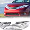 Front Upper Bumper Grille Grill Assembly Chrome Compatible with 2011 2012 2013 2014 Toyota Sienna Mini Passenger Van, Replace 53101-08090 TO1200333