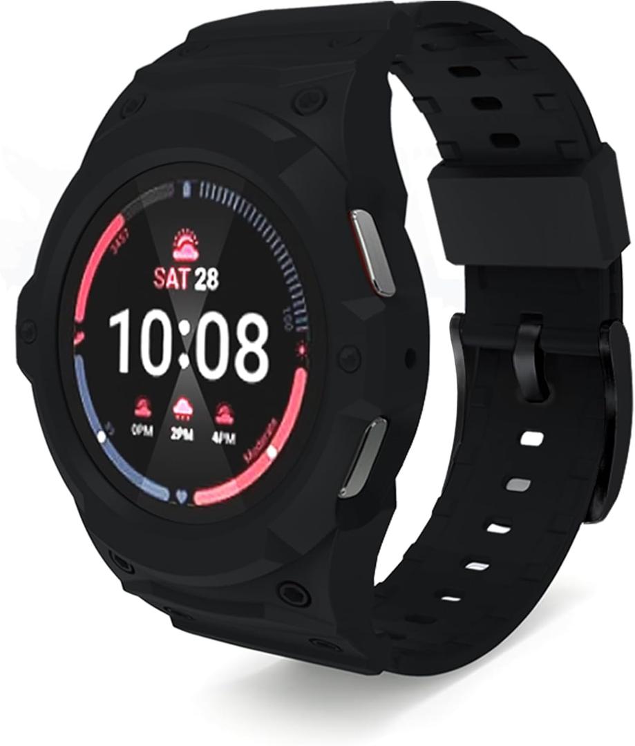 Compatible for Samsung Galaxy Watch 7 6 5 4 44mm 40mm Band with Case, Shockproof Durable Rugged Protective Case with Silicone Replacement Watch Strap, Drop-proof Case for Men Women (Black)