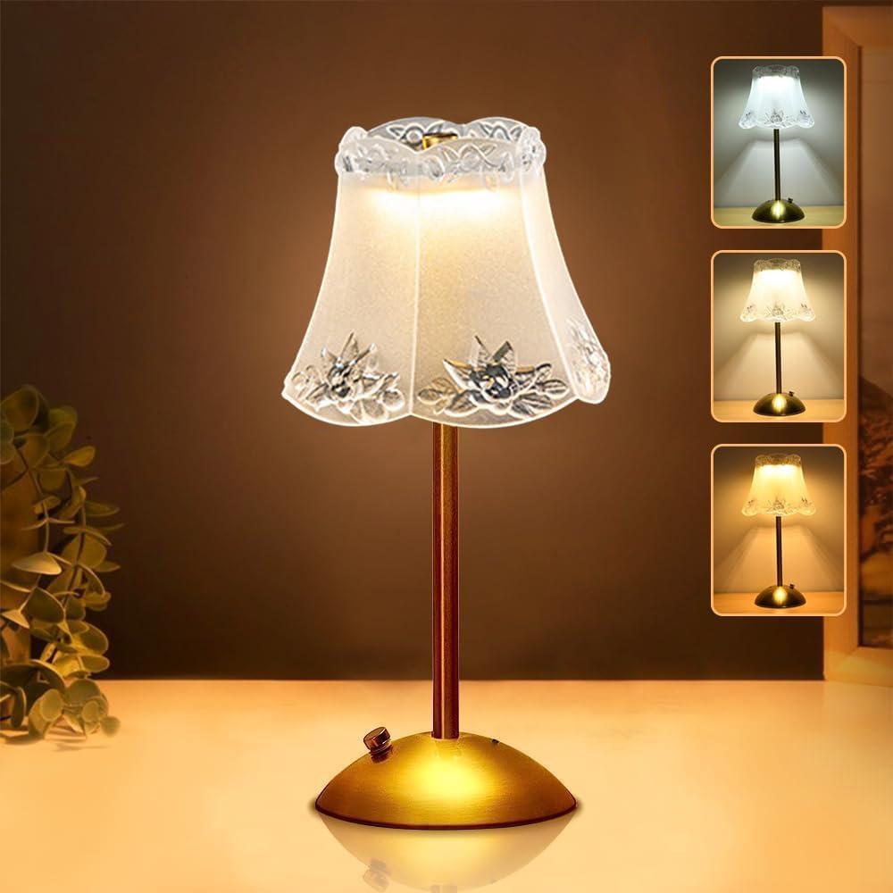 Portable Crystal Metal Desk Lamp,3-Color Touch Control, Rechargeable Battery - Ideal Bedside Lamp for Bedroom Nightstand (Golden Flower)