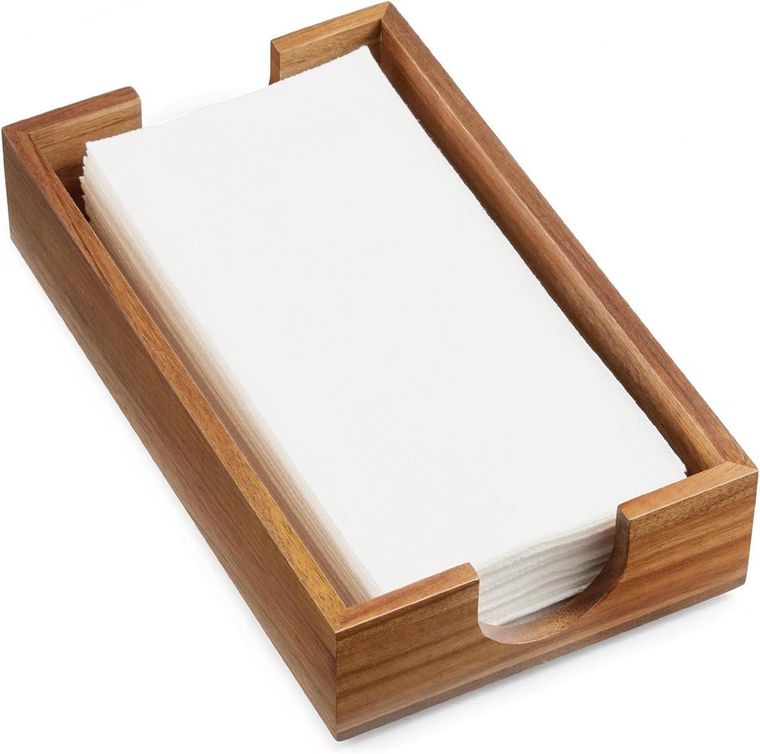 Napkin Holder for Bathroom, Acacia Wooden Guest Towel Holder Tray for Bathroom, Disposable Paper Hand Towel Holder for Bathroom Accessories, Dinner Napkin Holder for Kitchen Table Party (9.29 x 5.71 x 2.2 inches)