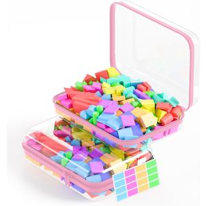 2Pcs Clear Zipper Hard Pouches Hard Shell Zipper Case, BIiss Plastic Bins for Organizing, Makeup Case & Lidded Storage Bins Organizer for Storage Cosmetics, Puzzles, 8.7 x 6.3 x 2.4 Inch