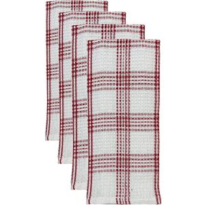 Set of 4, 100% Cotton Waffle Weave Kitchen Dish Towels with Hanging Loop Super Soft, Highly Absorbent Size: 15 x 25 inch - Red