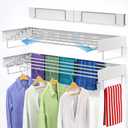 Wall Mounted Drying Rack,Laundry Clothes Drying Rack , Folding,Retractable,Collapsible with 2 Handles and Wall Template for Indoor Outdoor Hanging Clothes, Space Saving,5 Rods, (White 31.5 Inch)
