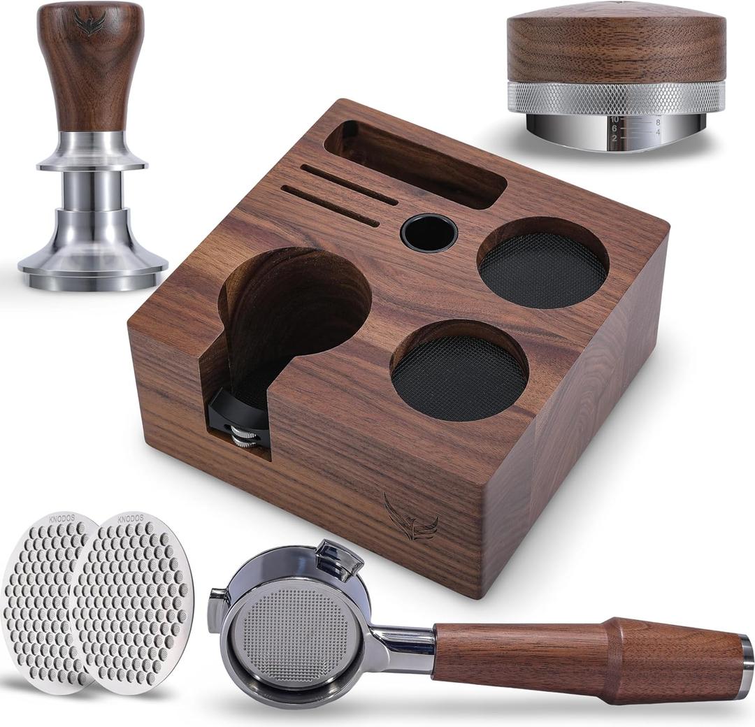 Breville Espresso Machine Accessories Kit 54mm Walnut Naked Portafilter, Calibrated Tamper, Tamping Station, Distributor & Puck Screens Espresso Set for Barista Express, Pro, Touch, Bambino
