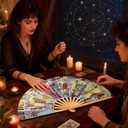 Large Tarot Hand Fan, Tarot Card Hand Fan Rave Fan, Oversized Folding Bamboo Witchy Gifts for Women Cosplay Outfits Accessories Mystic Gift (Classic)