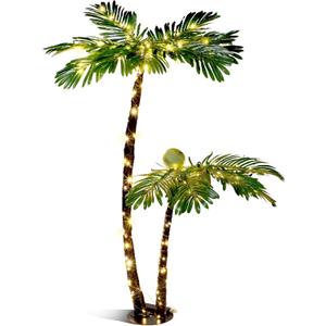 Geosar Artificial Lighted Palm Tree Function LED Lighted Palm Tree 4ft&5.6ft, 65.6ft 200 LED Lights Pre-lit Artificial Decor for Home Outside Patio Office Garden Modern Housewarming Present