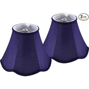 GOSO Set of 2 Small Blue Scalloped Lampshades,4"Top×8" Bottom× 6.4" High Spider Bell Mini Lamp Shade for Table Lamps/Wall Lamp,Barrel Natural Faux Silk Shade Repalcement,Modern